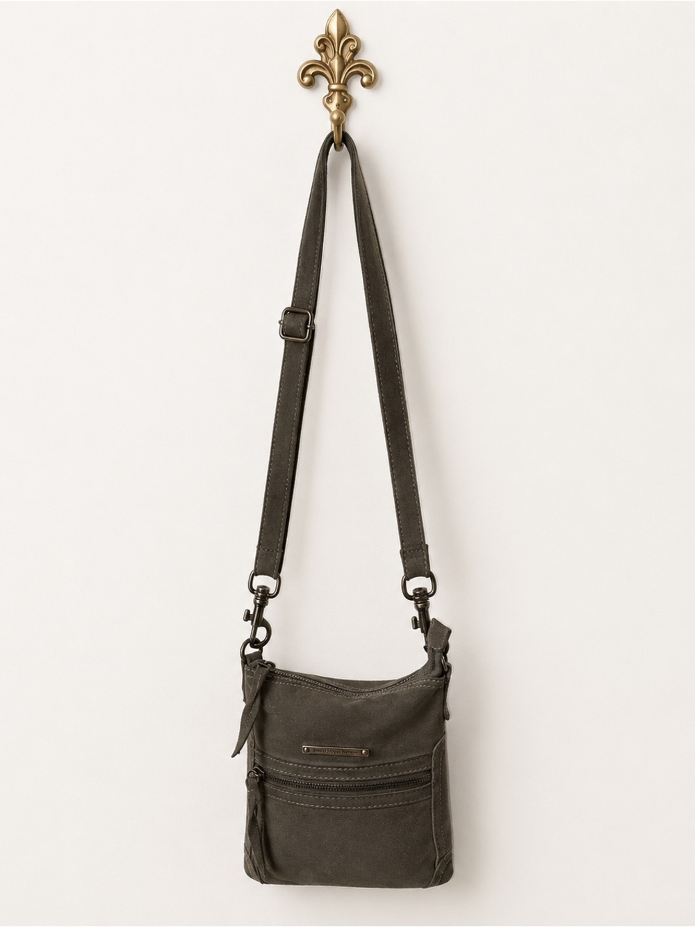 David Mayer Noman gray leather suede vintage crossbody clutch handbag